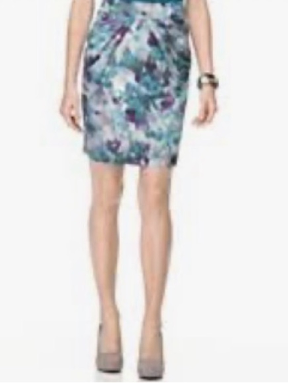 Anne Klein Pleated Purple Watercolor Floral Tulip Skirt Size 10
